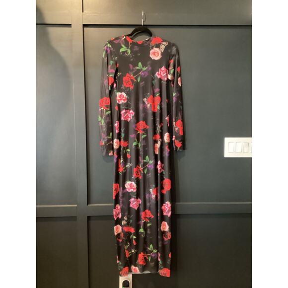 Revolve AFRM Didi crew neck floral long sleeve black Maxi Dress M - Picture 3 of 12